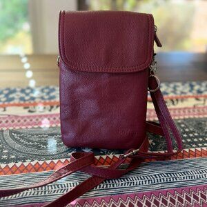 Befen Maroon Genuine Leather Stadium Phone Crossbody Bag, Like New